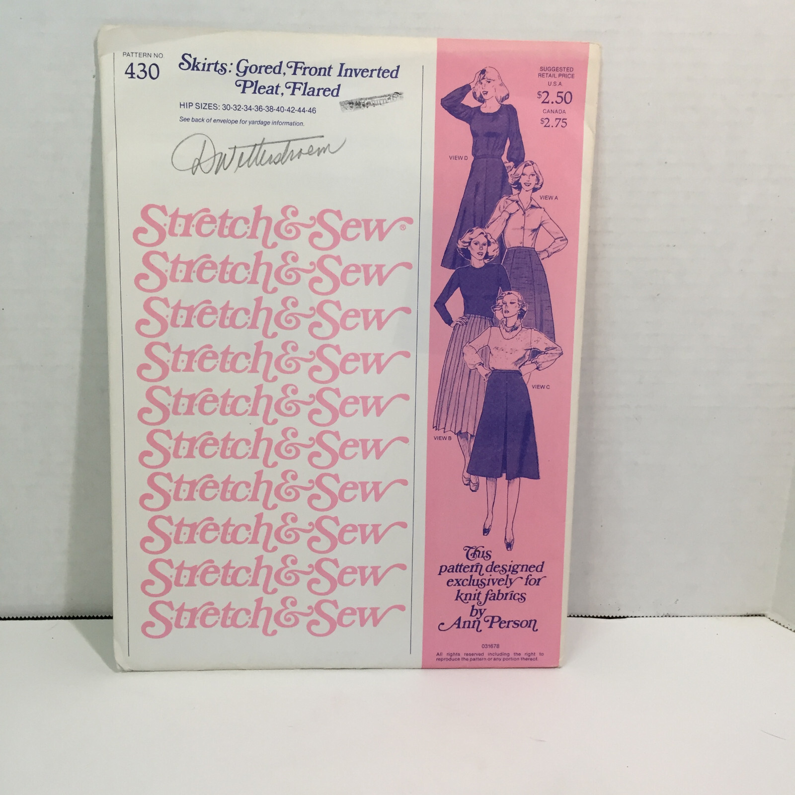 Stretch & Sew #430 Hip Size 30-46 Gored Front Inverted Pleat Flared