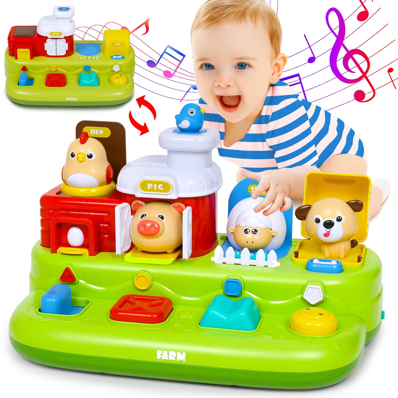 Vunrahsg Interactive Pop Farm Animal Up Toys with Music Sounds Montessori Cause
