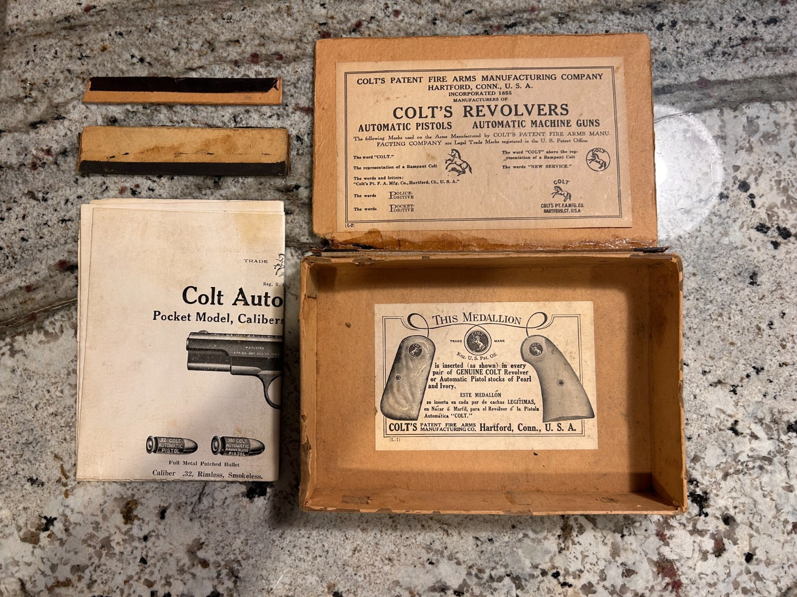 Original Colt 1903 .32 Hammerless Semi-Auto Pocket Model Box with Manual