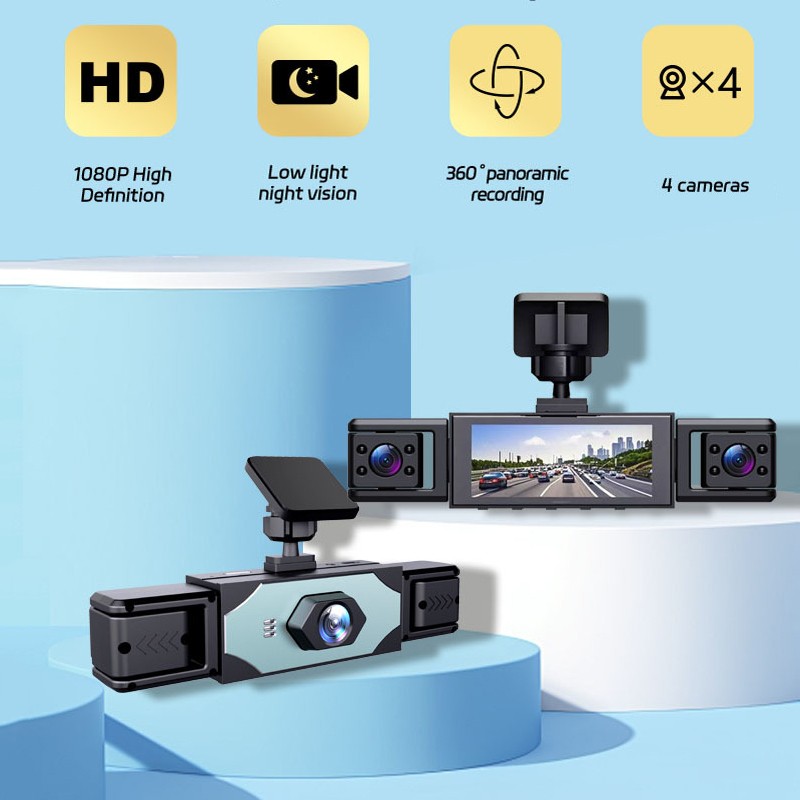 360 Degree View 4 Channel Dash Cam Front and Rear Inside Left Right, Dash Camera