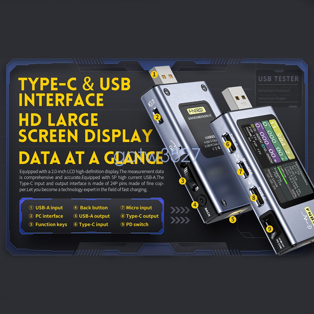 FNIRSI USB Tester Volt Current Power Meter Voltmeter Ammeter Fast Charging Test