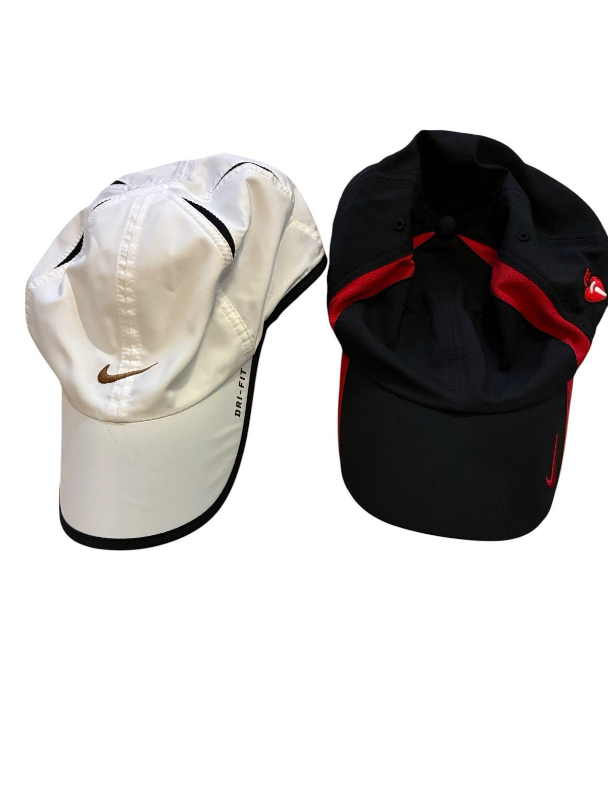 Lot 2 Nike Hats White Featherlight Dri-Fit Cap Golf Black Red Dri Fit Tennis Run