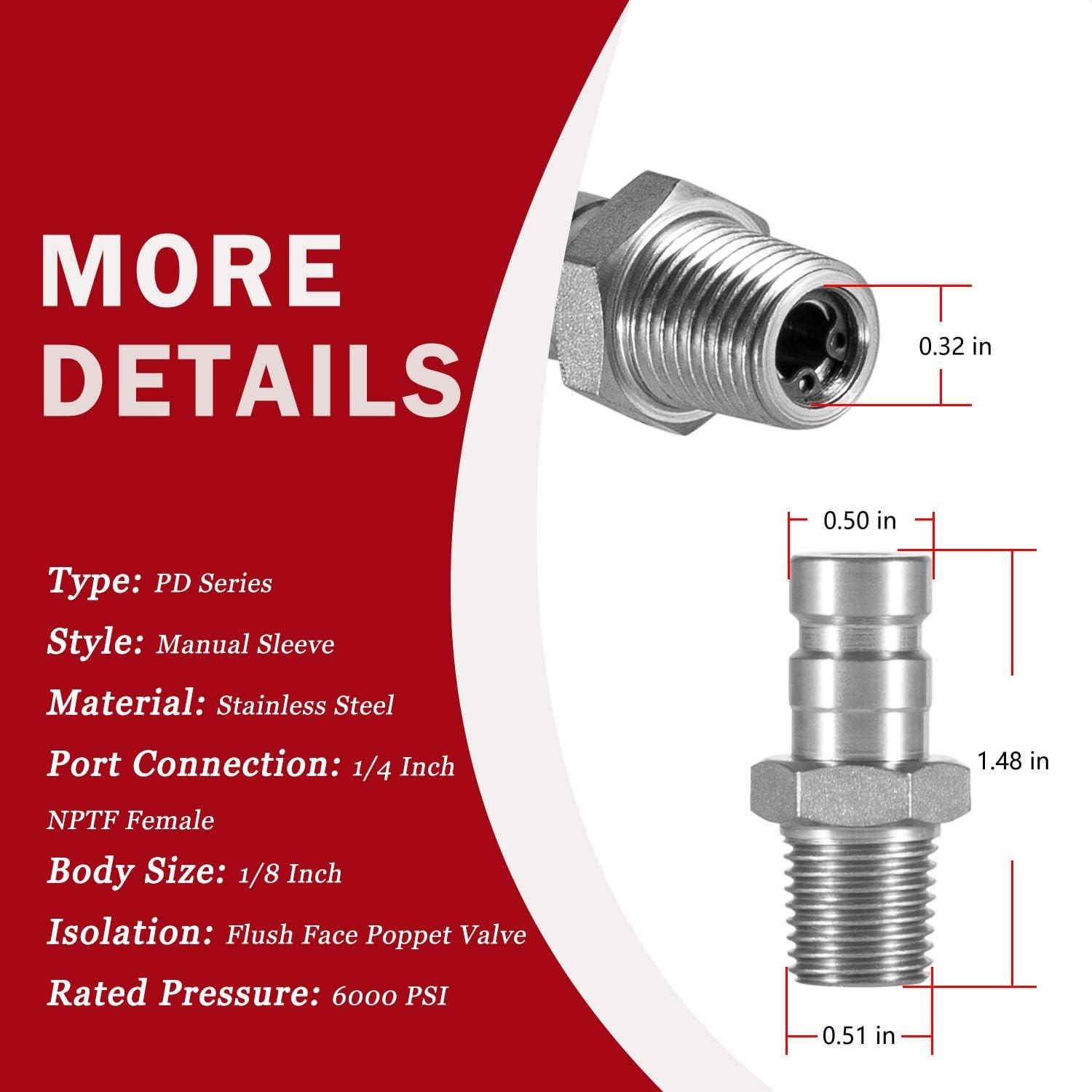 PD343 Steel Test Port Quick Nipple 1/8" 1/4"-18 NPTF Parker SC Hydraulic/Pneumat