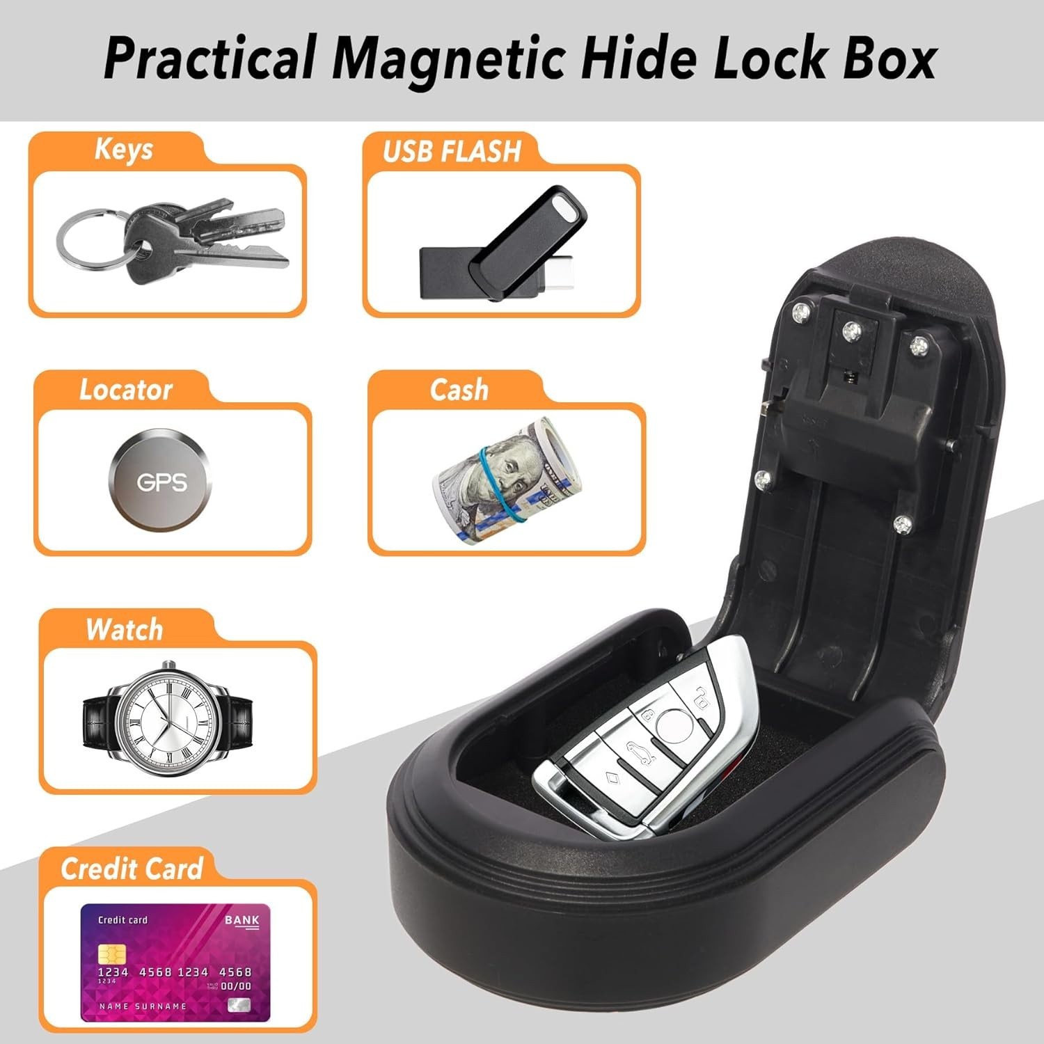 Magnetic Key Box for Under Car, Hide a Key Outside with Combination Lock Box,...