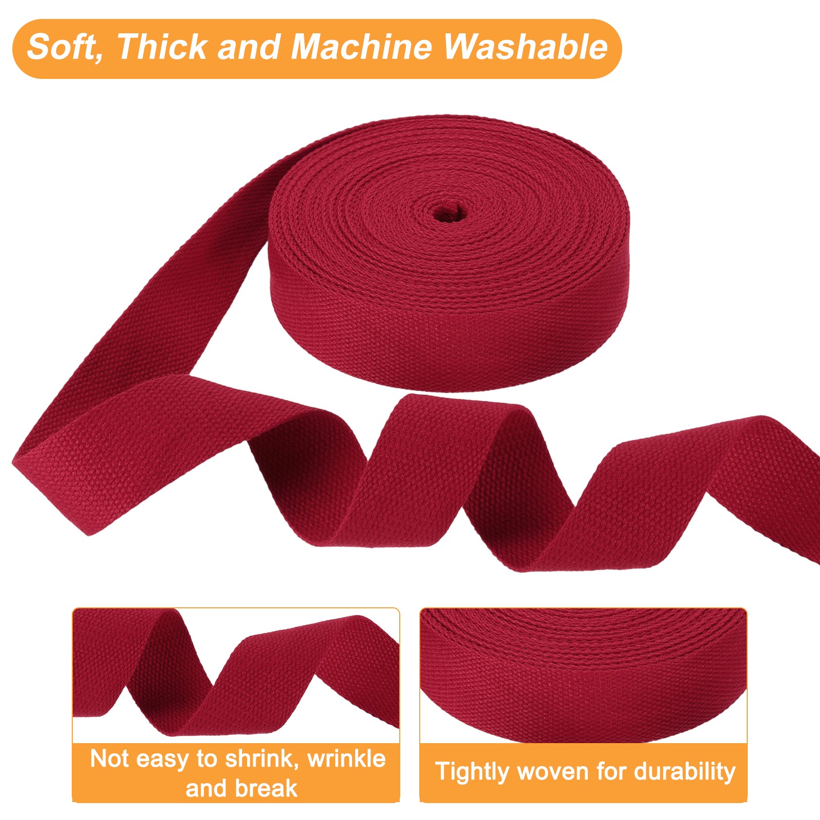 Cotton Webbing 1.5 Inch 15.3 Yard Polyester Cotton Webbing Strap Dark Red