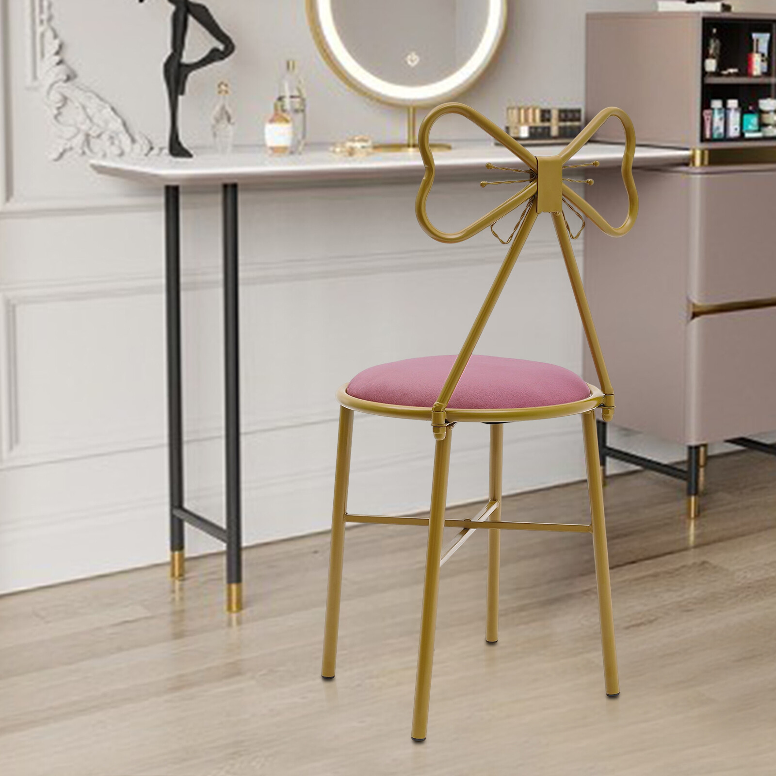 Vanity Chair Velvet Upholstered Butterfly Back Stool for Makeup Dressing Room