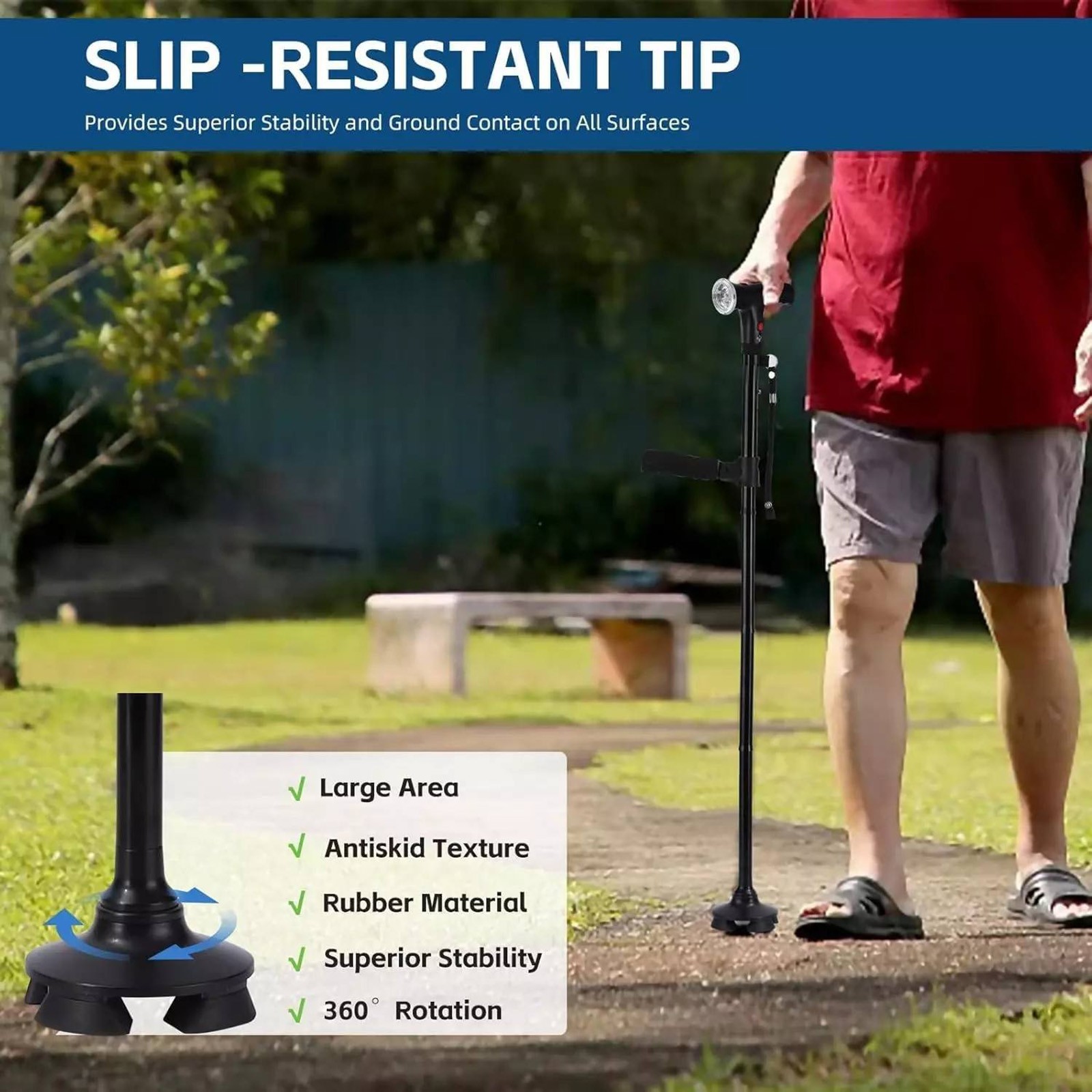 Portable Height-adjustable Walking Cane W/Side Handle Support 250lbs Capacity