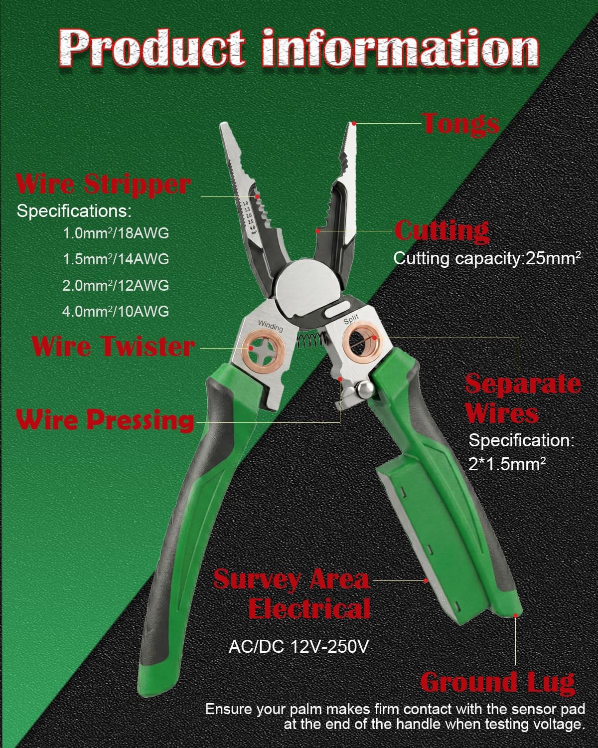 8-in-1 Wire Stripper with Voltage Tester,Multi-function Electric Pliers,Profe...