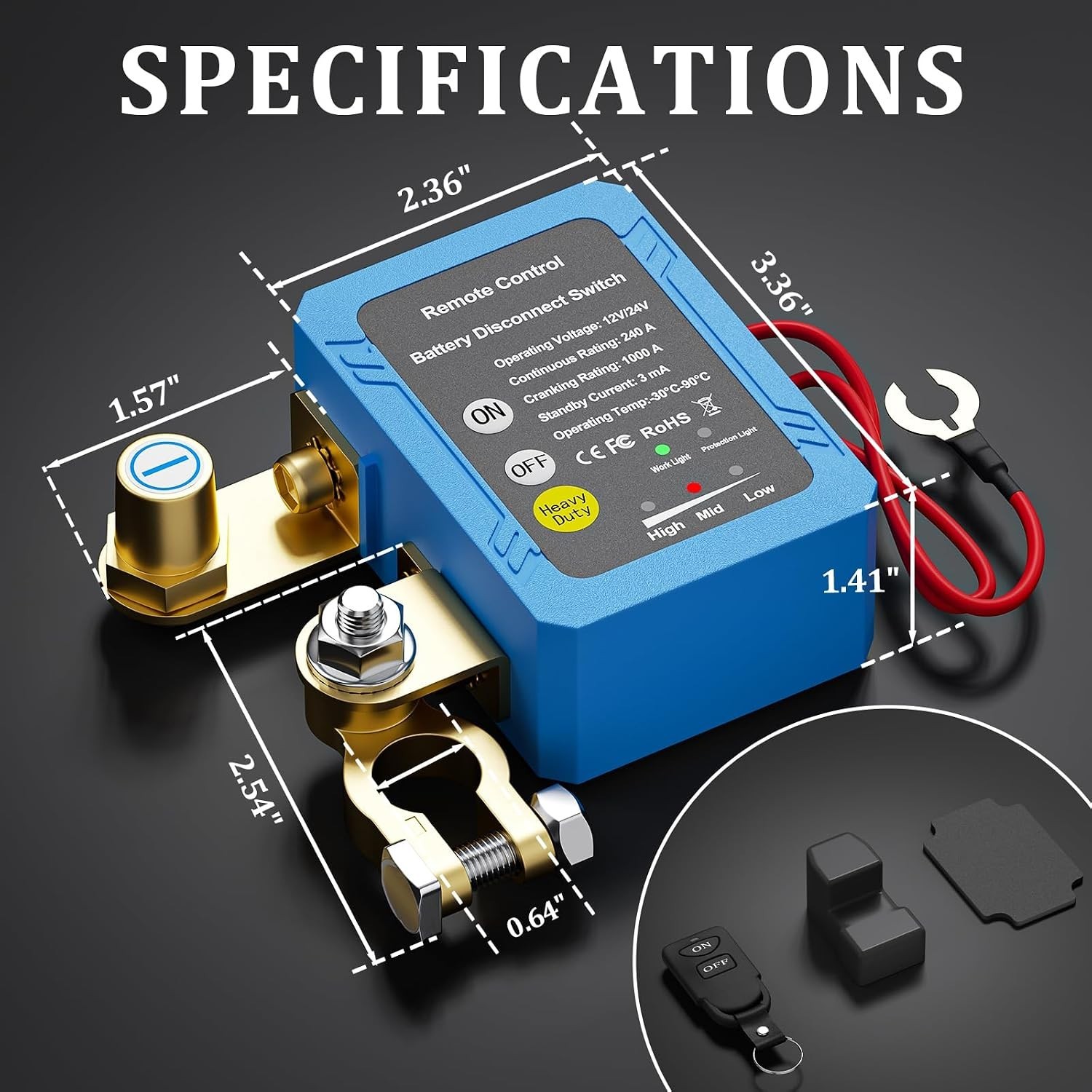 Remote Battery Disconnect Switch 12V, 240A, Kill Switch for Car Prevent Batte...