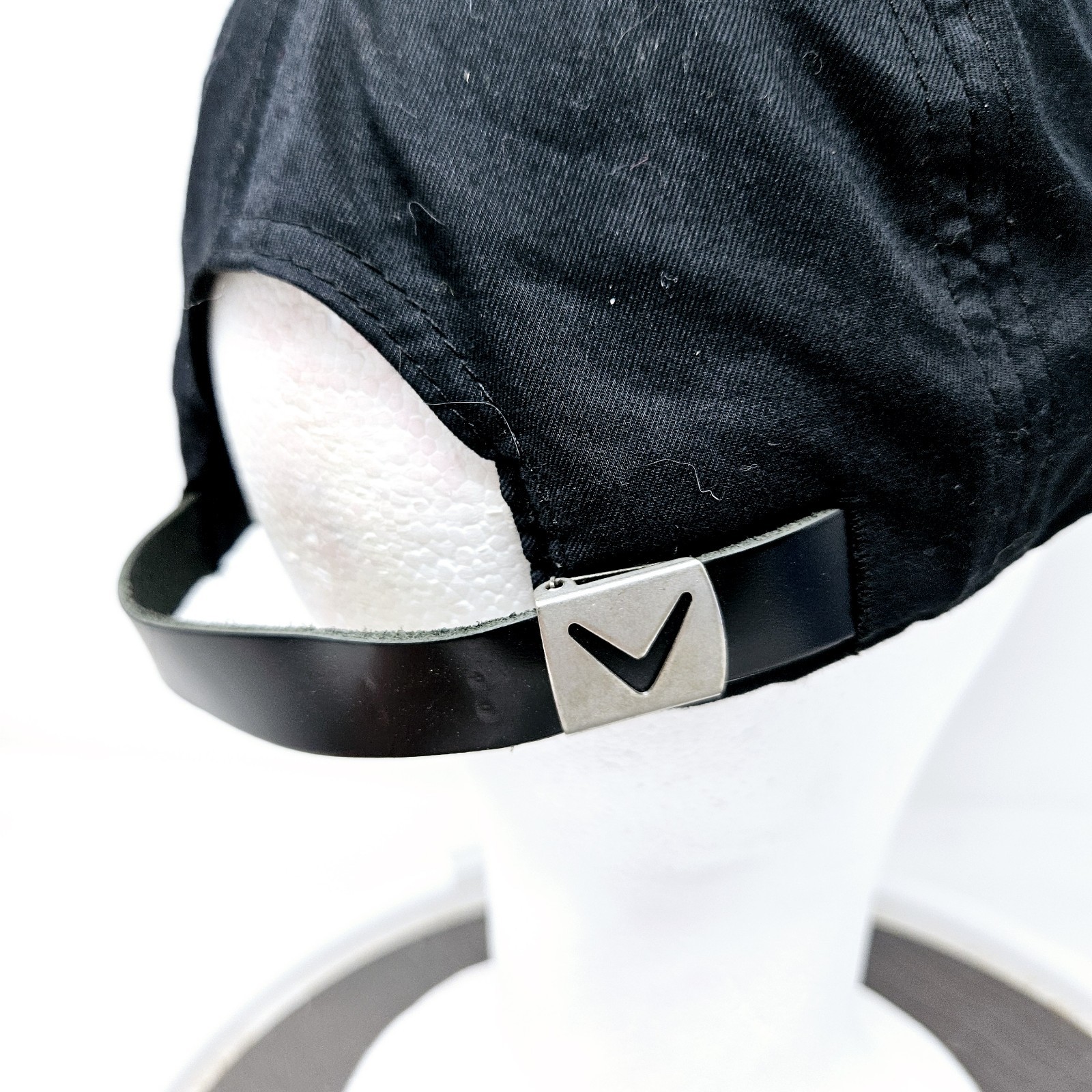 Calloway Golf Carlsbad CA 1982 Black Adjustable Leather Strapback Hat Used