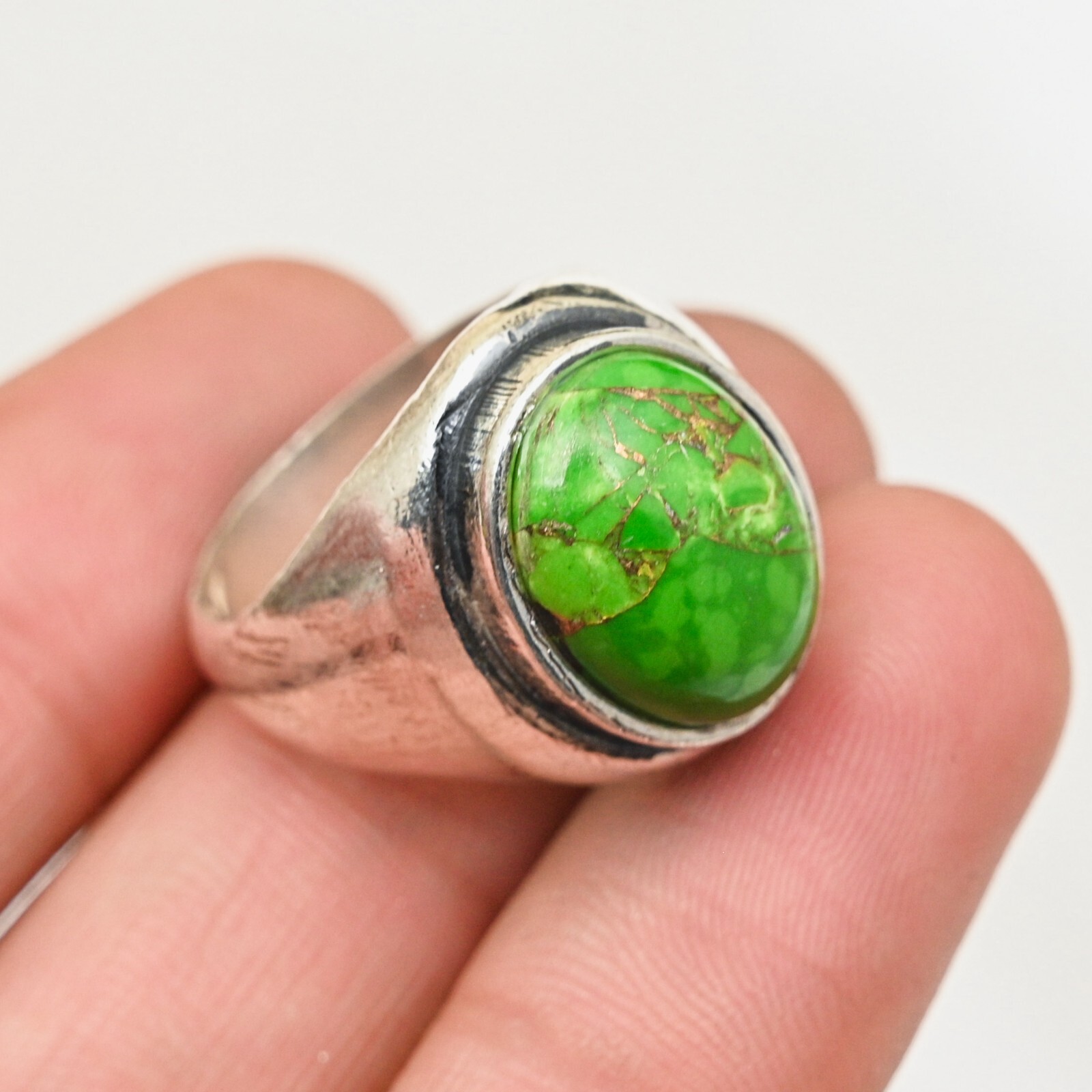 Green Copper Turquoise 925 Sterling Silver Statement Men's Ring, All Size M156