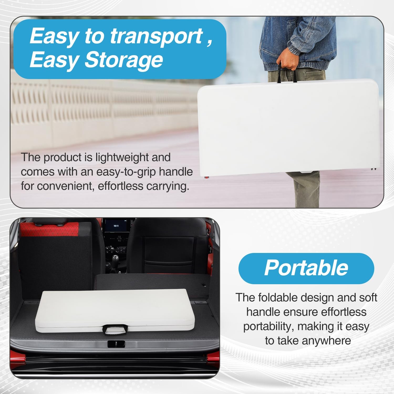 FDW 34" Folding Card Table Plastic, Portable Square Height, 34", White