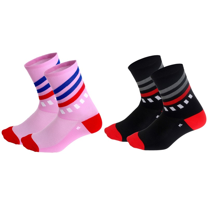 2Pairs Cycling Socks Riding Bicycle Bike Sports Ankle Socks XC MTB Black Pink