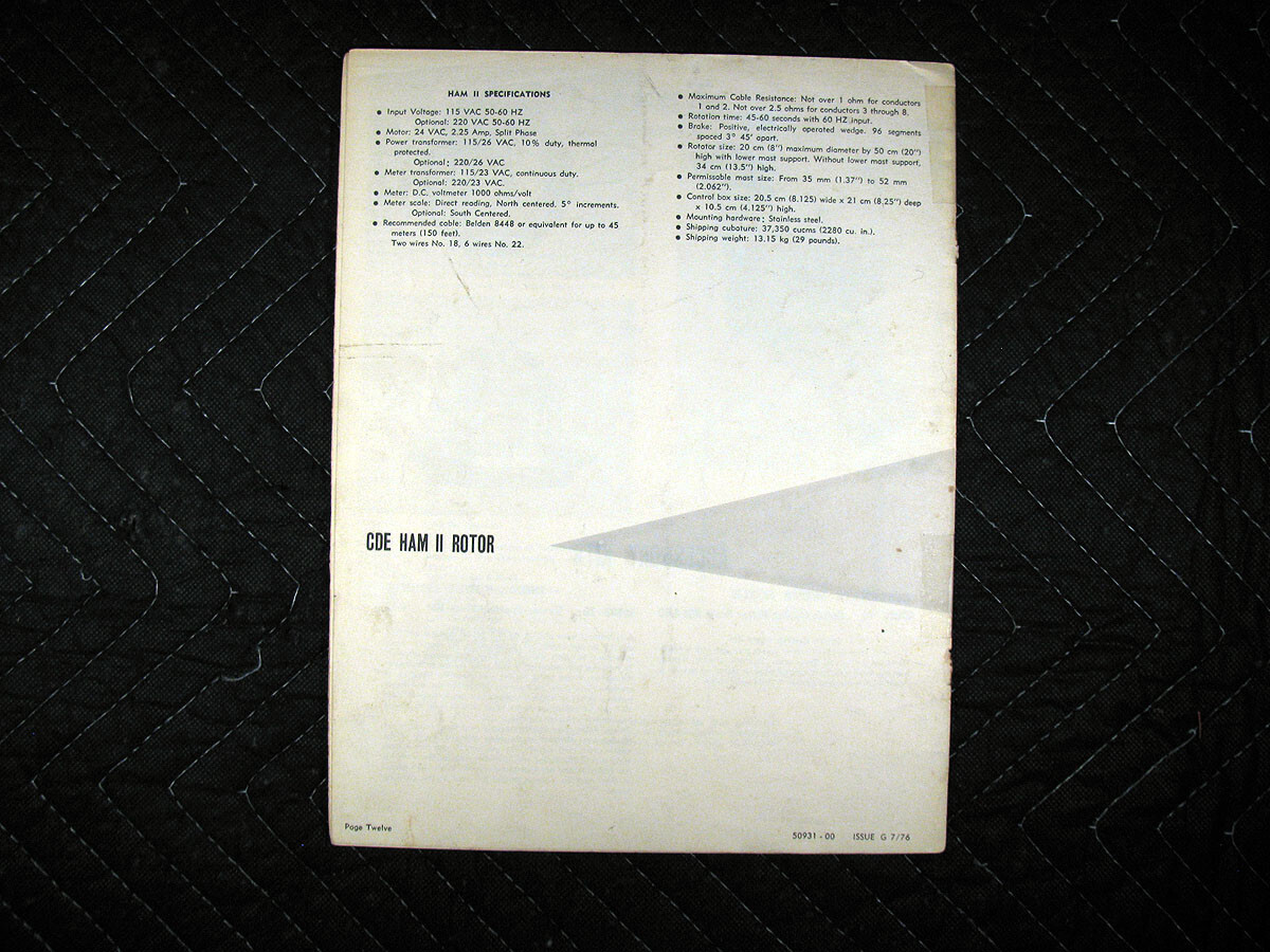 Original CDE Ham II Rotor System Manual