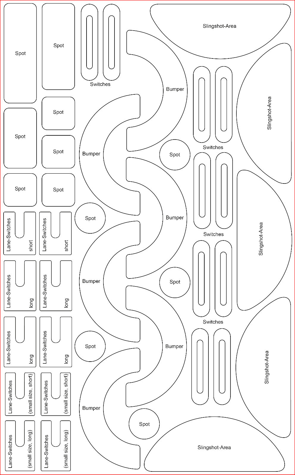 Mylar Set - versatile Set for most Pinball Machines - Big sheet