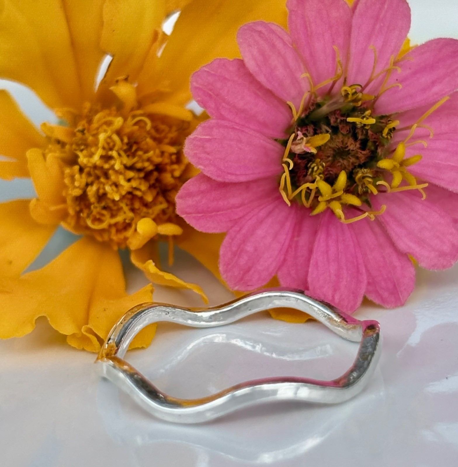 hand made fine silver 999. stacking Minimalist thin ring Big waves . 1 ring