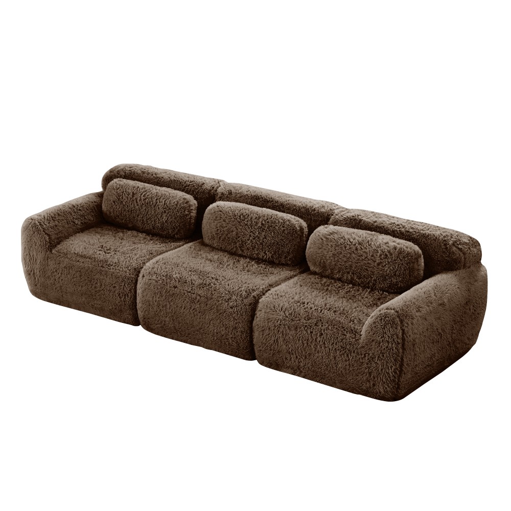 114'' Plush Modular Sectional Sofa w/Ottoman & Pillows - Chocolate
