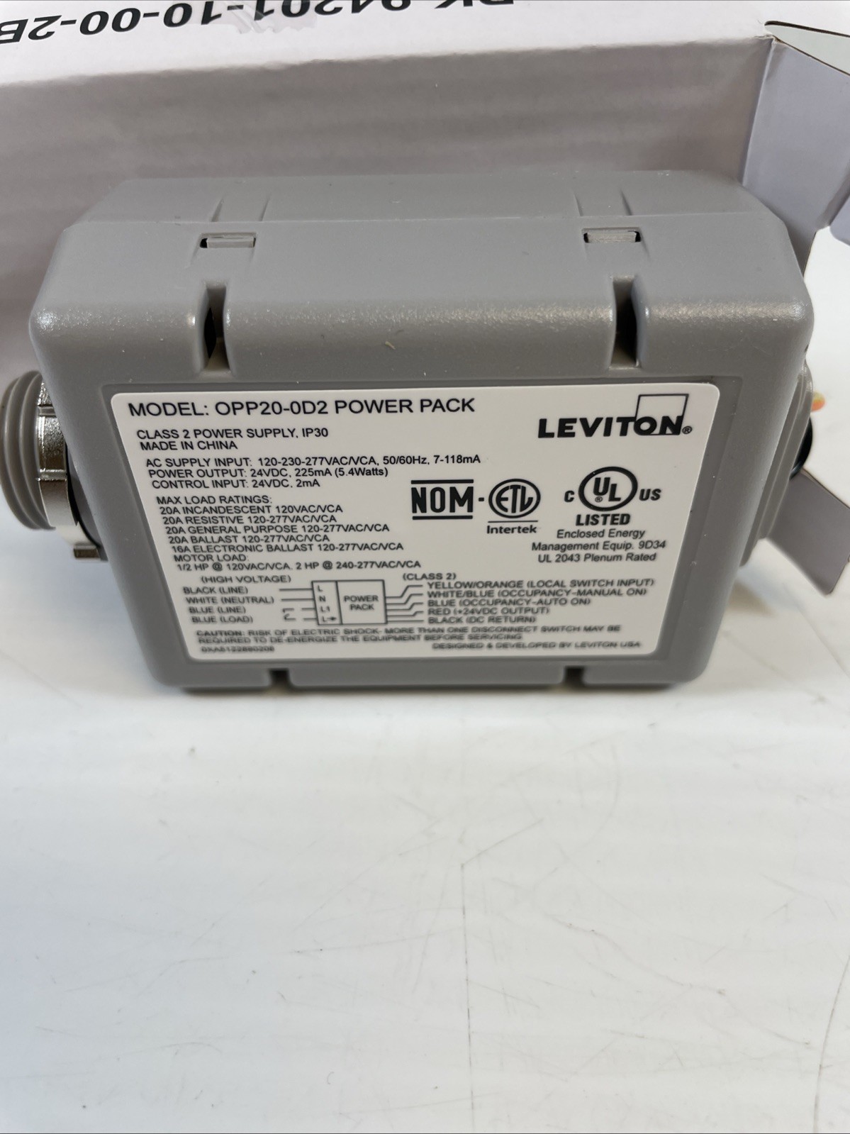 Leviton OPP20-D2 Occupancy Sensor Power Pack, Gray, 120-277V, 20A
