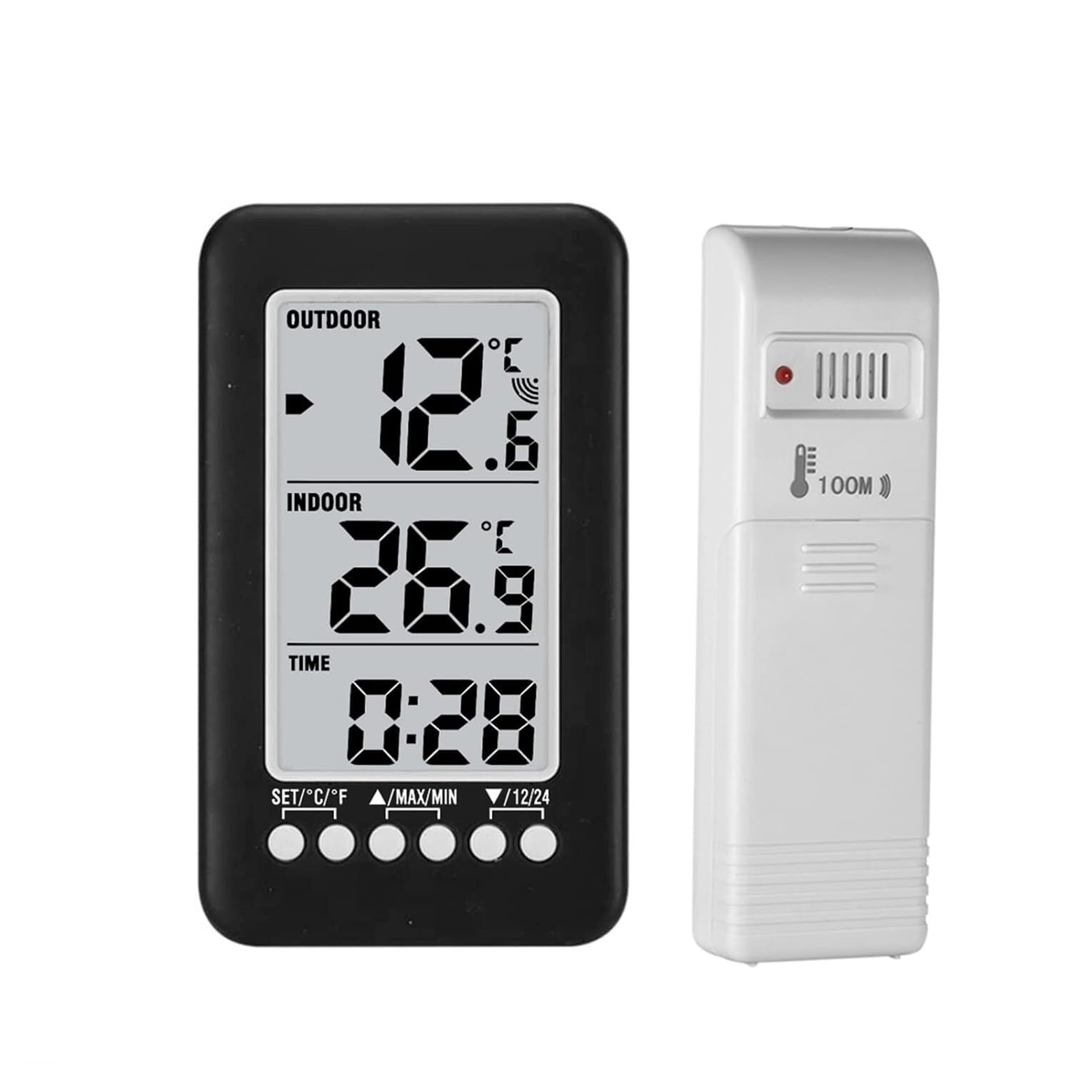 Digital Thermometer Clock Wireless Transmitter Indoor/Outdoor Temperature Meter
