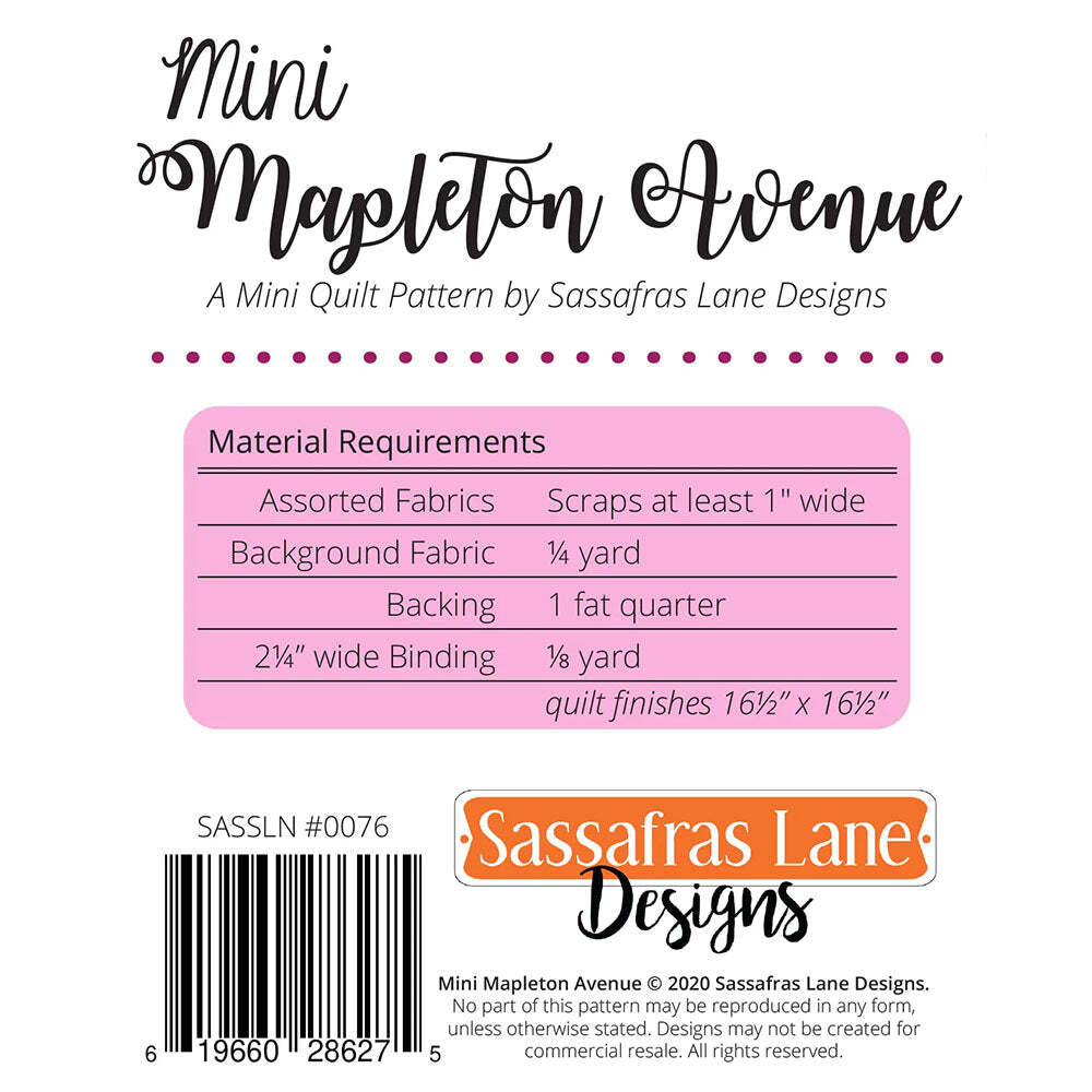 Sassafras Lane Designs Mini Mapleton Avenue Mini Quilt Pattern