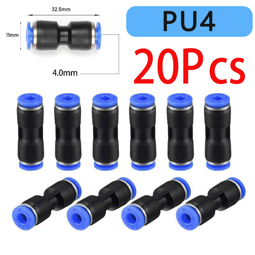20Pack 5/32”(4mm) OD Tube Pneumatic Straight Union Push To Connect Air Fitting