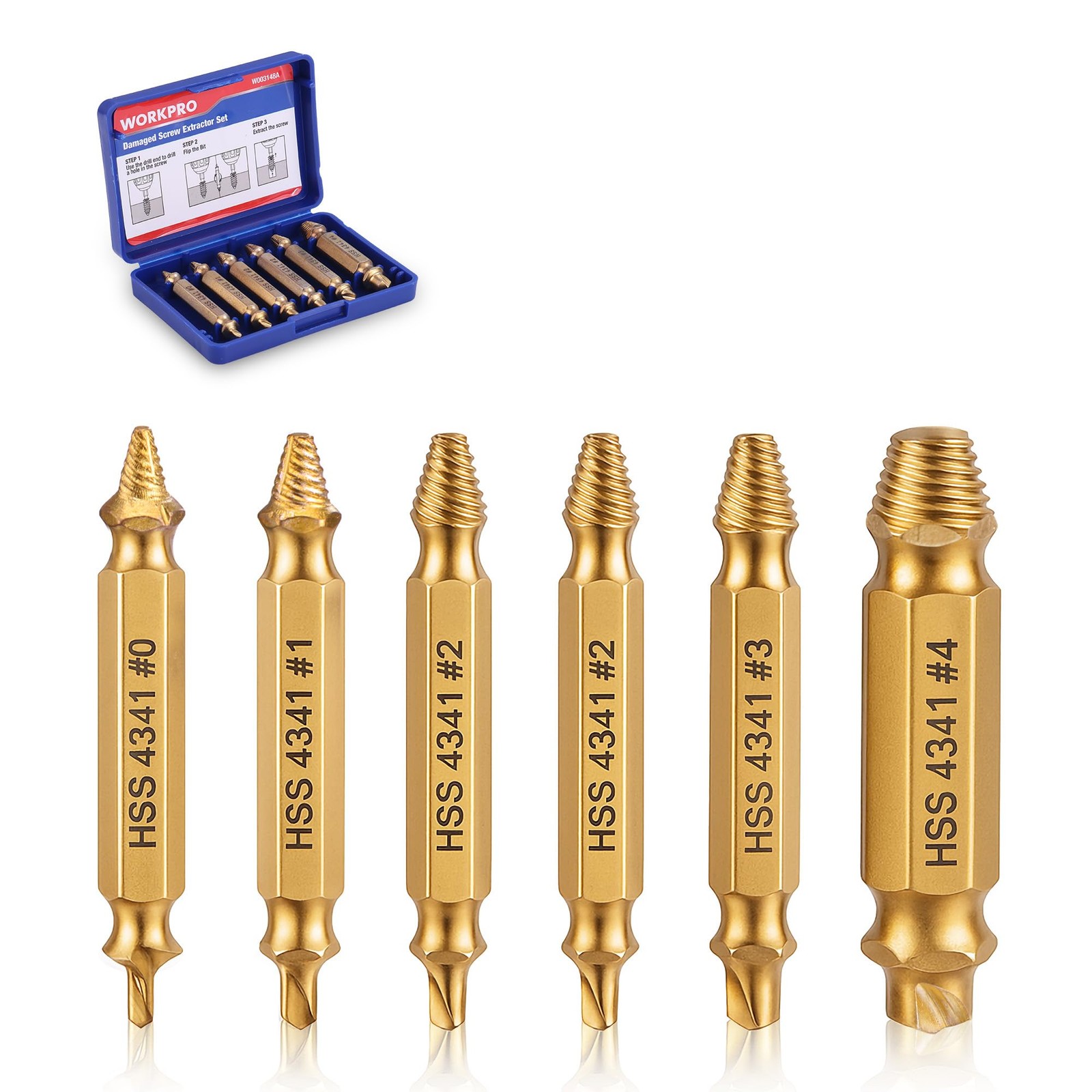 WORKPRO 6PCS Stripped Screw Extractor Set, Titanium Coated Broken Bolt...