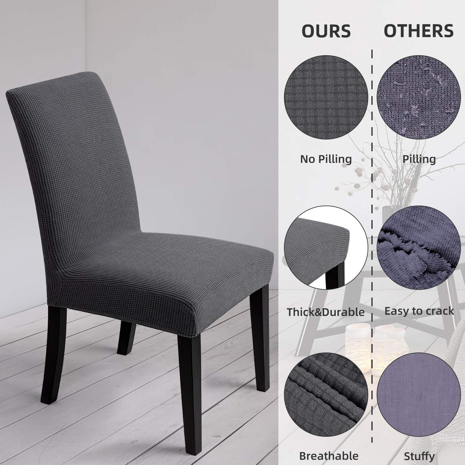 Chair Covers for Dining Room - Stretch Slipcovers 4, Dark Grey