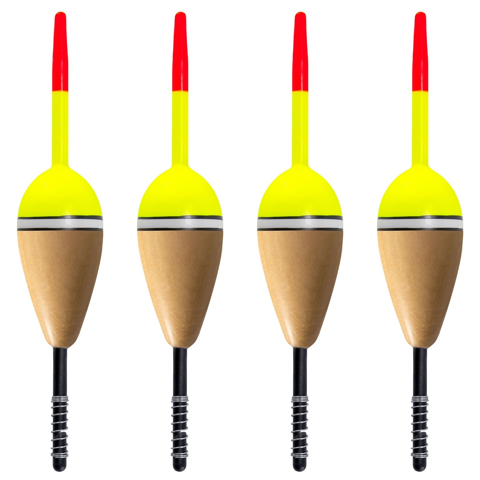 4-Pack Fishing Bobbers Floats, Buoyant Balsa Wood Body Spring Fishing Floats ...