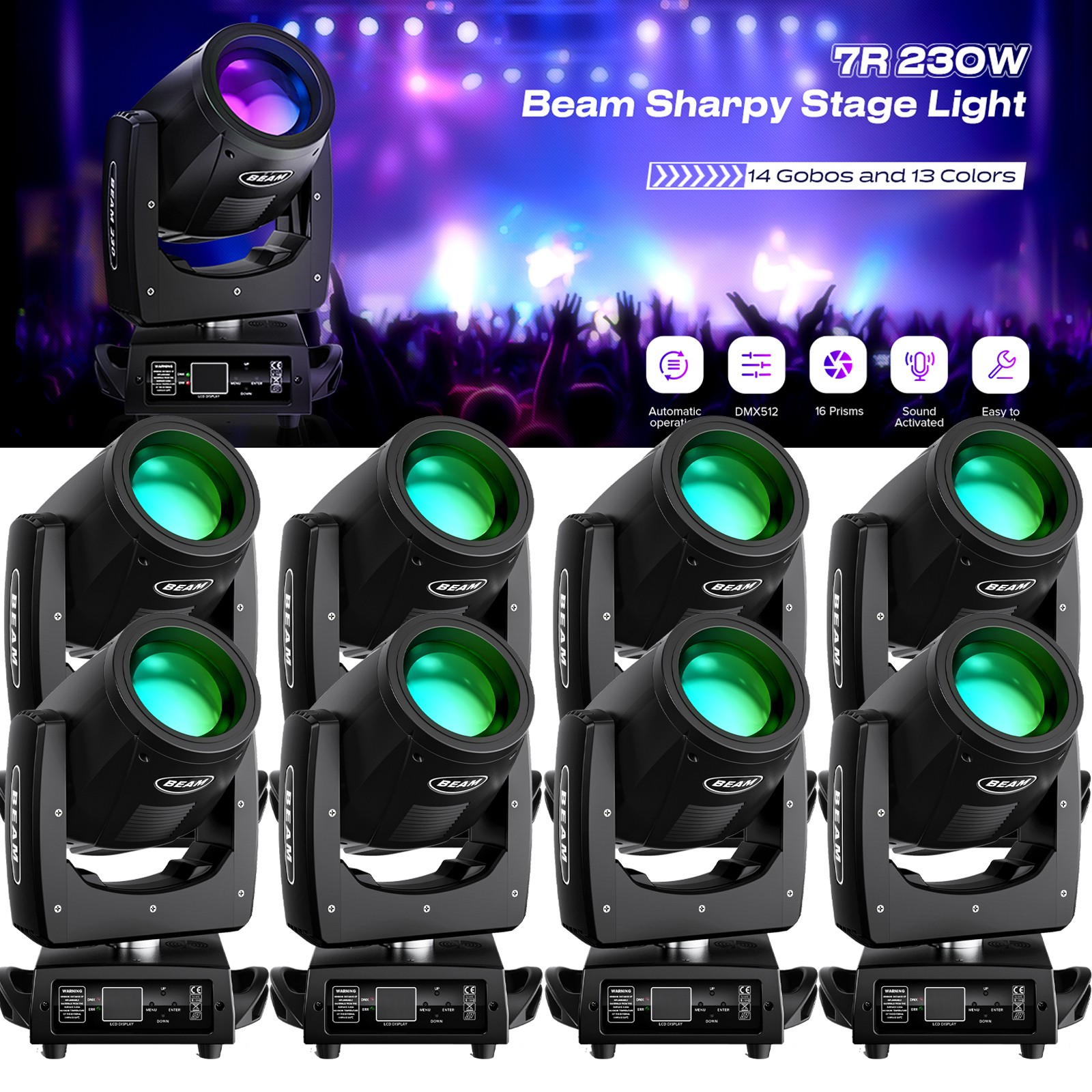 7R 230W Moving Head Light RGBW Stage Lighting LED DMX Beam Disco DJ Bar Party