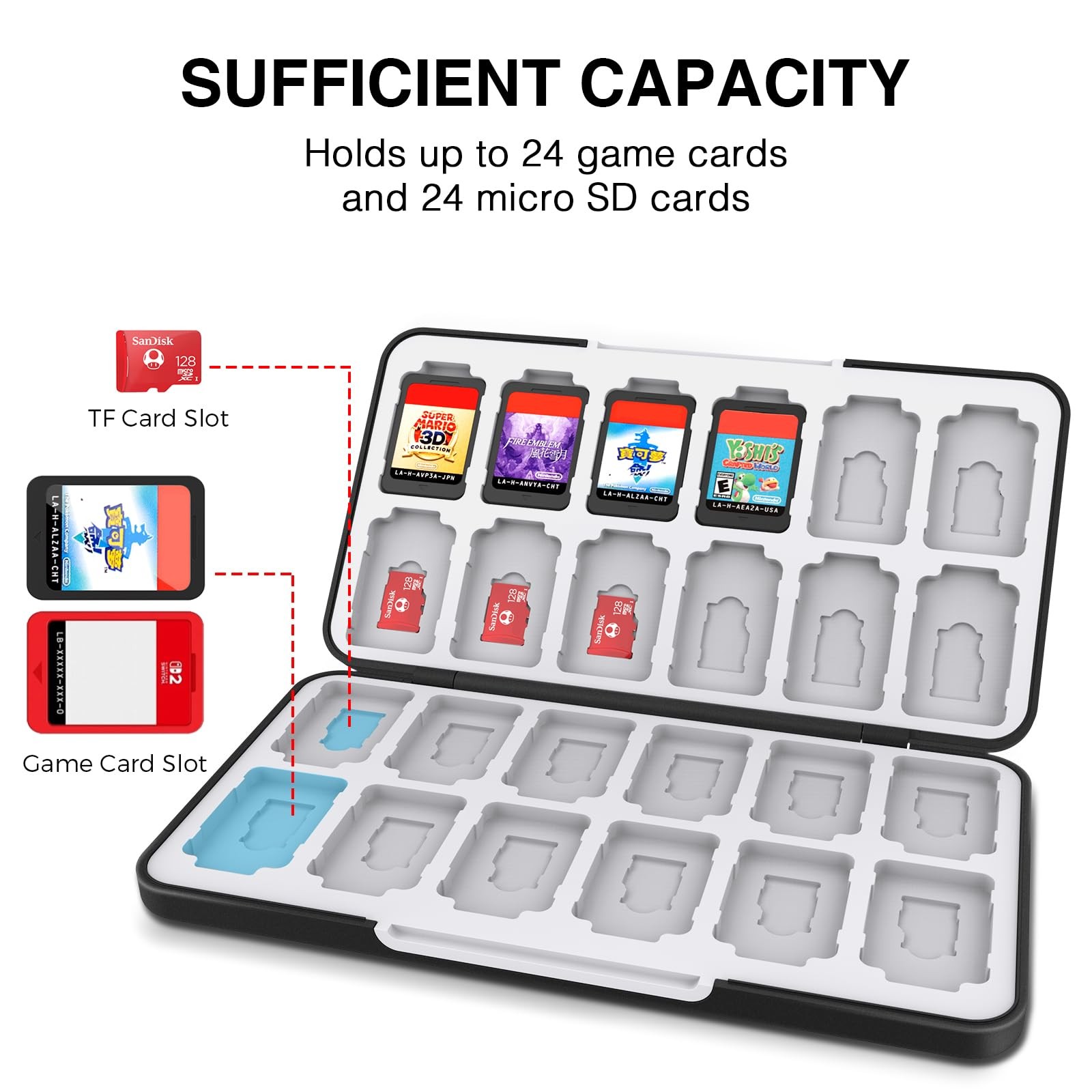 Switch Game Card Holder 24 Slots SD Storage Case Portable Black ABS Box Organ...