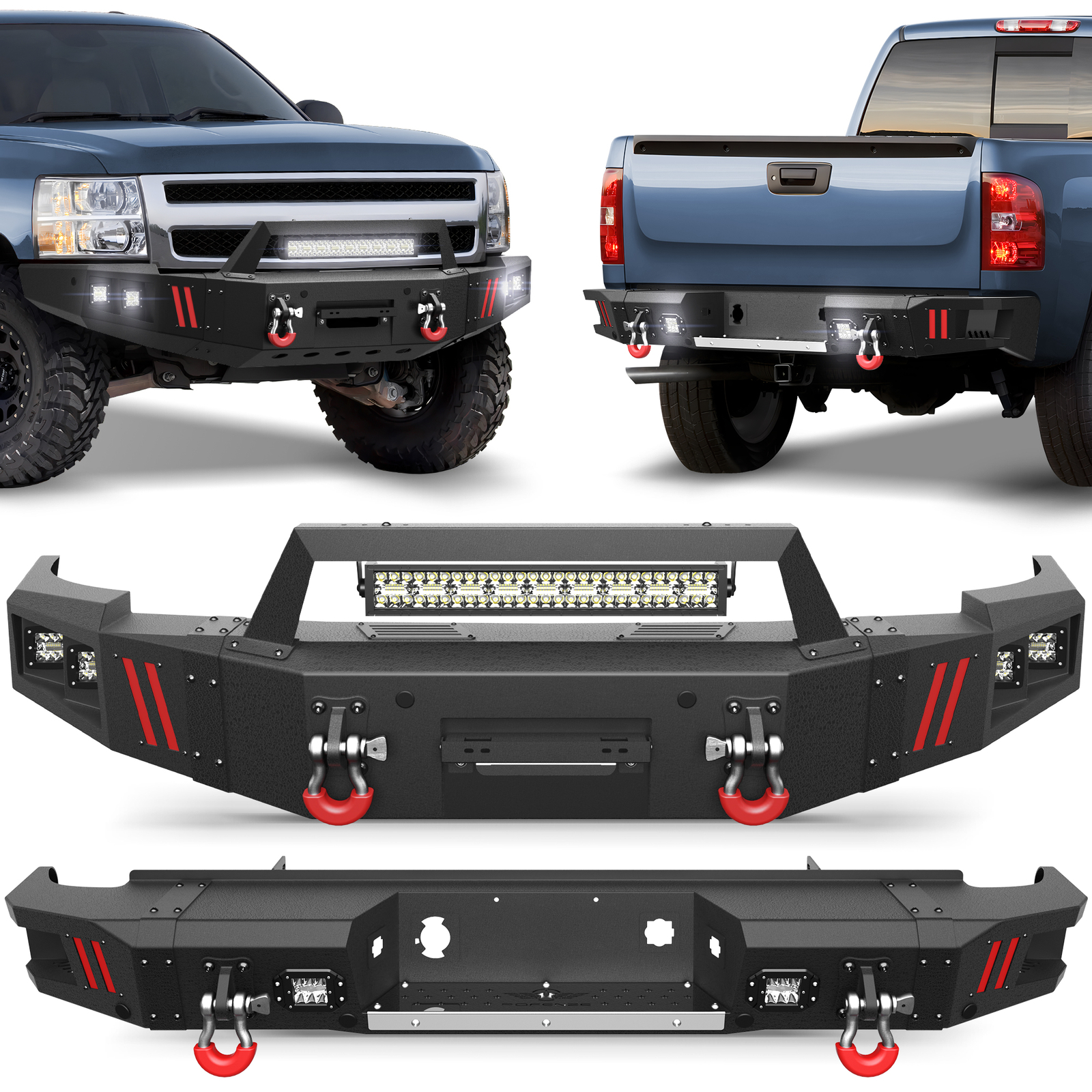 Front or Rear Bumper W/ Winch Plate&LED Light For Chevy Silverado 1500 2007-2013