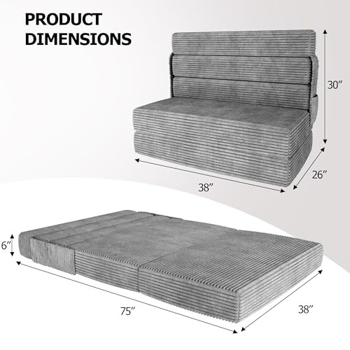 5-Fold Convertible Sofa Bed with 18-Inch Backrest – Folding Sofa Bed Chair for