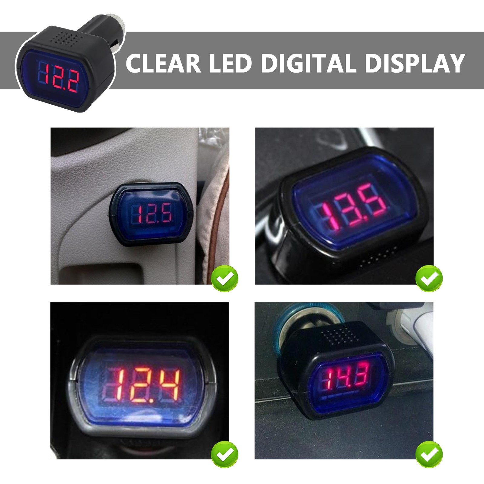 Car LED Cigarette Lighter Voltage Meter,Digital Display Battery 2PCS
