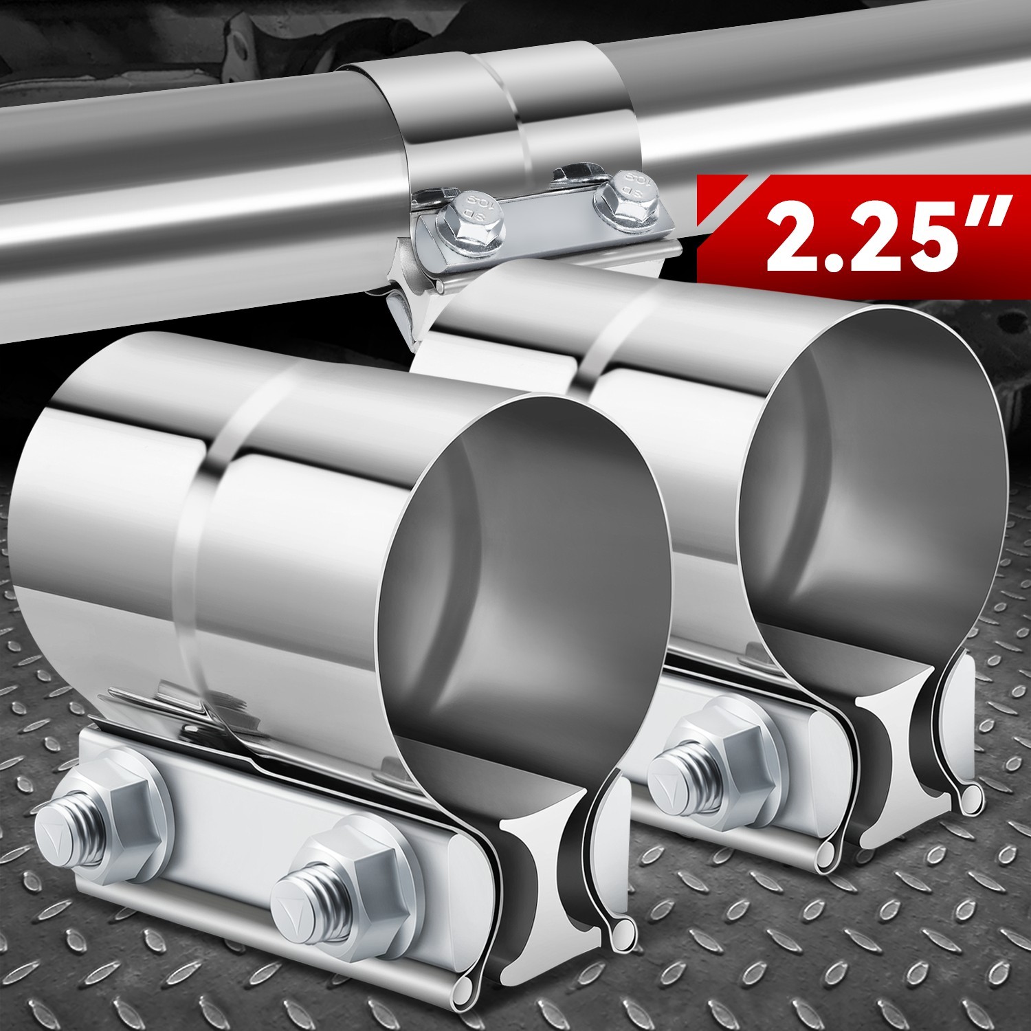 2Pcs 2.25" T304 Stainless Steel Lap Joint Band Muffler Exhaust Pipe Clamp Sleeve