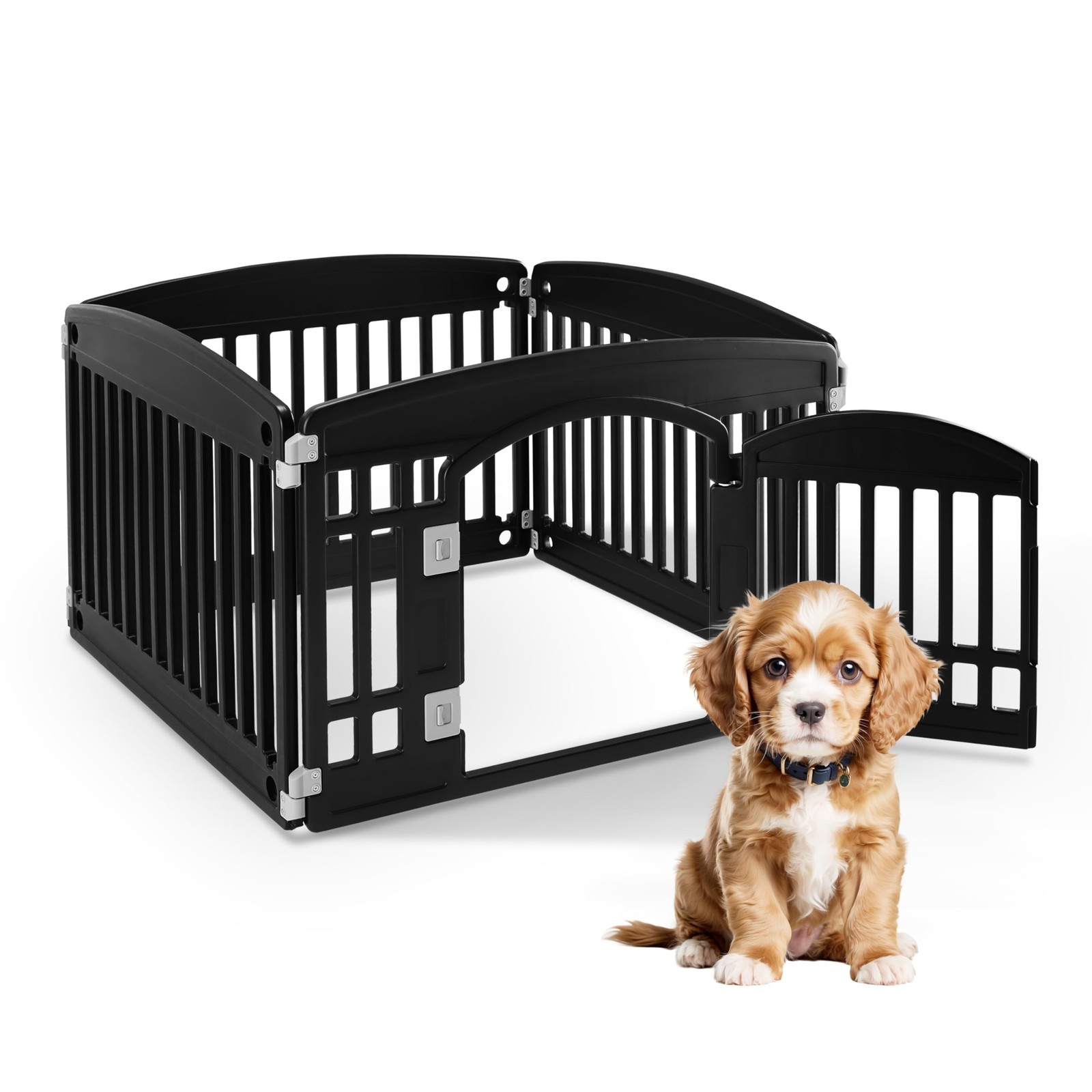 HealSmart 4 Panel Dog Playpen, 24” Exercise Puppy Playpen with Door, Safe,