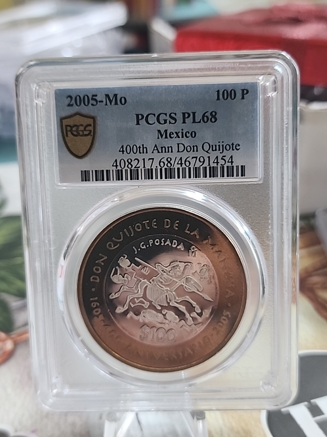 Mexico 100 pesos Don Quijote Cervantes Literature PL68 PCGS bimetal coin 2005