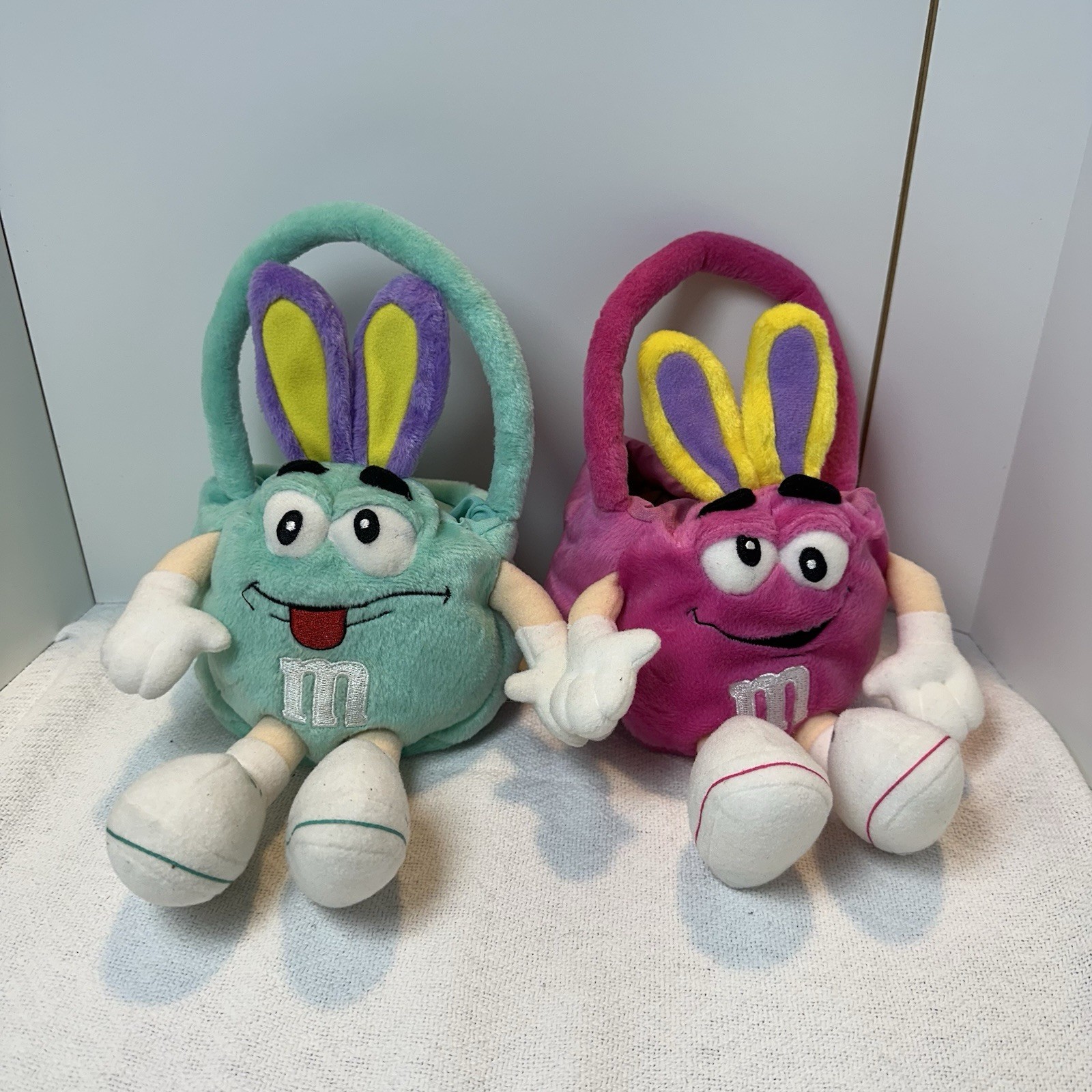 Vintage M&Ms Mini Easter Basket 2004 Plush 5" Blue Purple Lot of 2