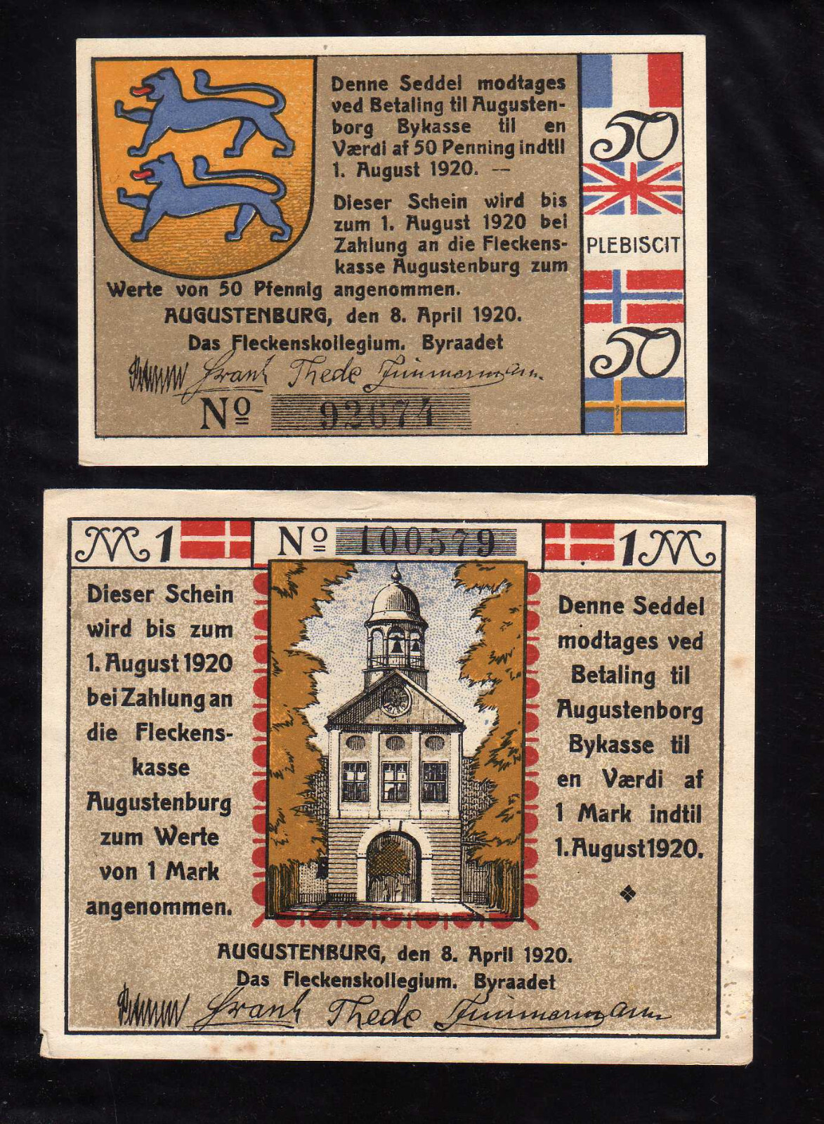 AUGUSTENBURG - GERMANY NOTGELD - 50 PFENNIG, 1 MARK