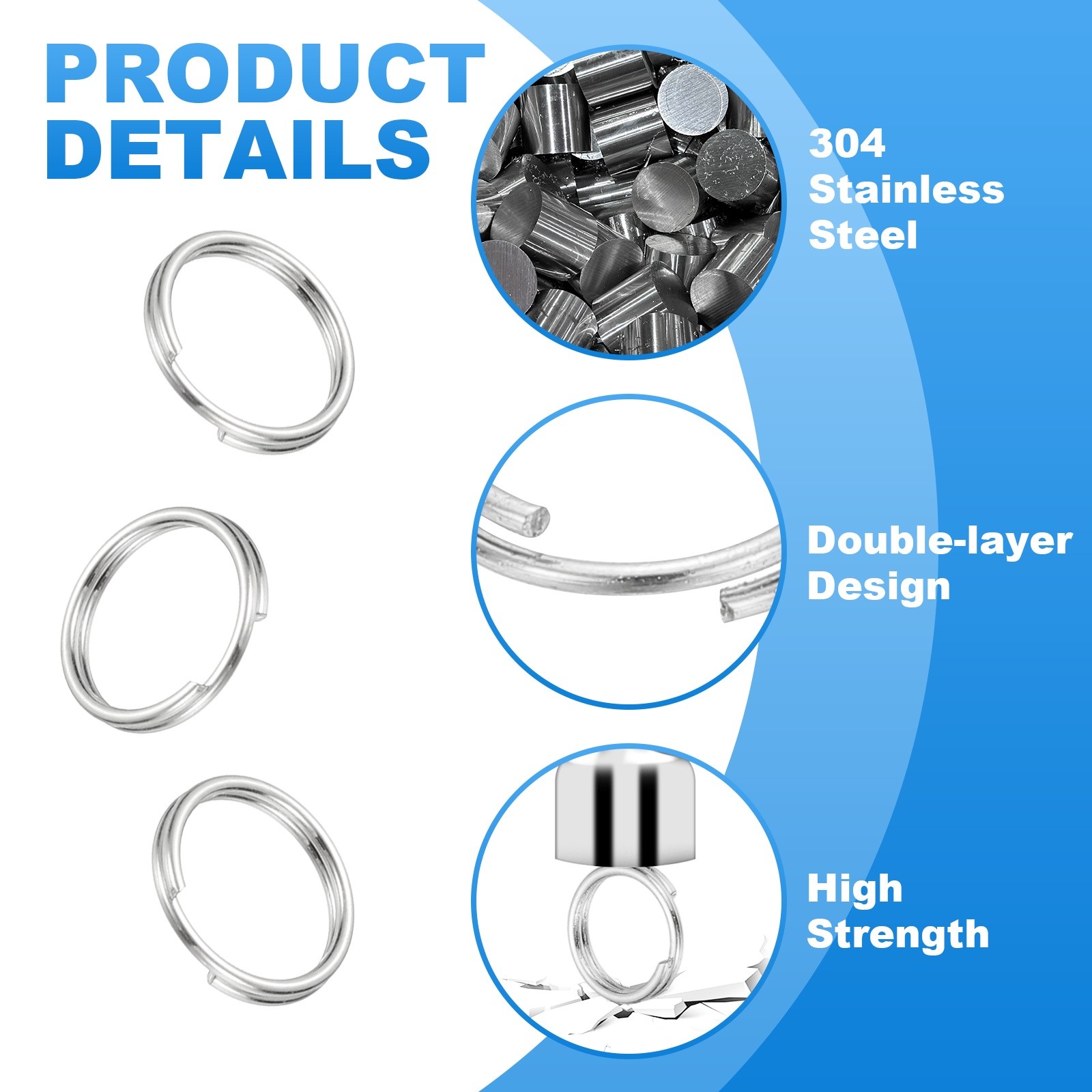 Round Split Ring, 100 Pcs 10 mm Small Split Ring with Double Loop, Silver