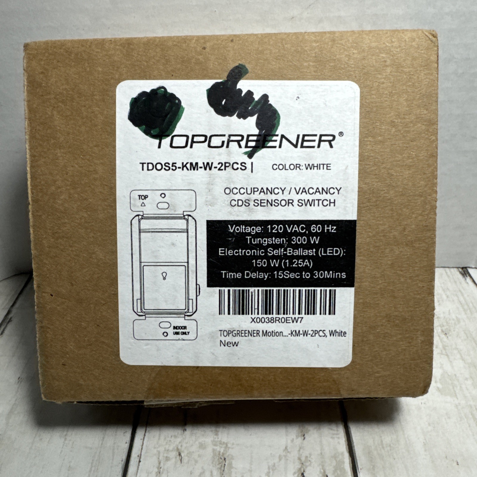 Occupancy/Vacancy Sensor Switch TD0S5-M-BK2P-FF TopGreener 2 Pack White