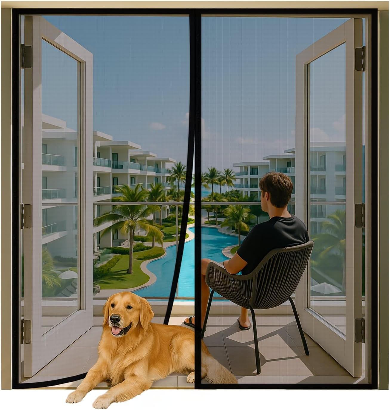 Magnetic Screen Door for 72"X80" French Door, Durable Fiberglass Double Door Scr