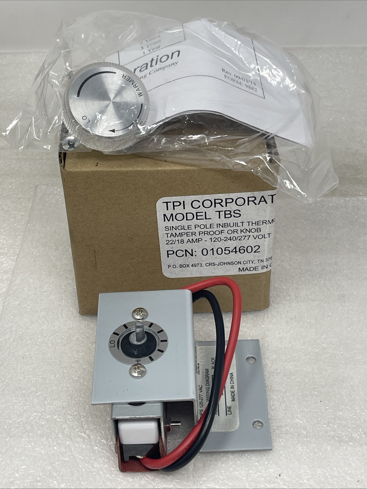TPI Corp. TBS Thermostat Kit w Tamper Proof OR Knob, 01054602, C1A22, New