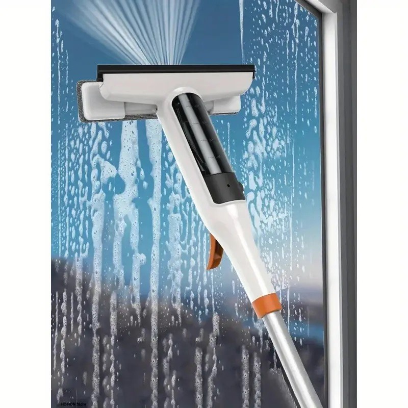 3-in-1 Window Cleaner Set - Metal Pole + Scraper - High Glass, Showers, Cars