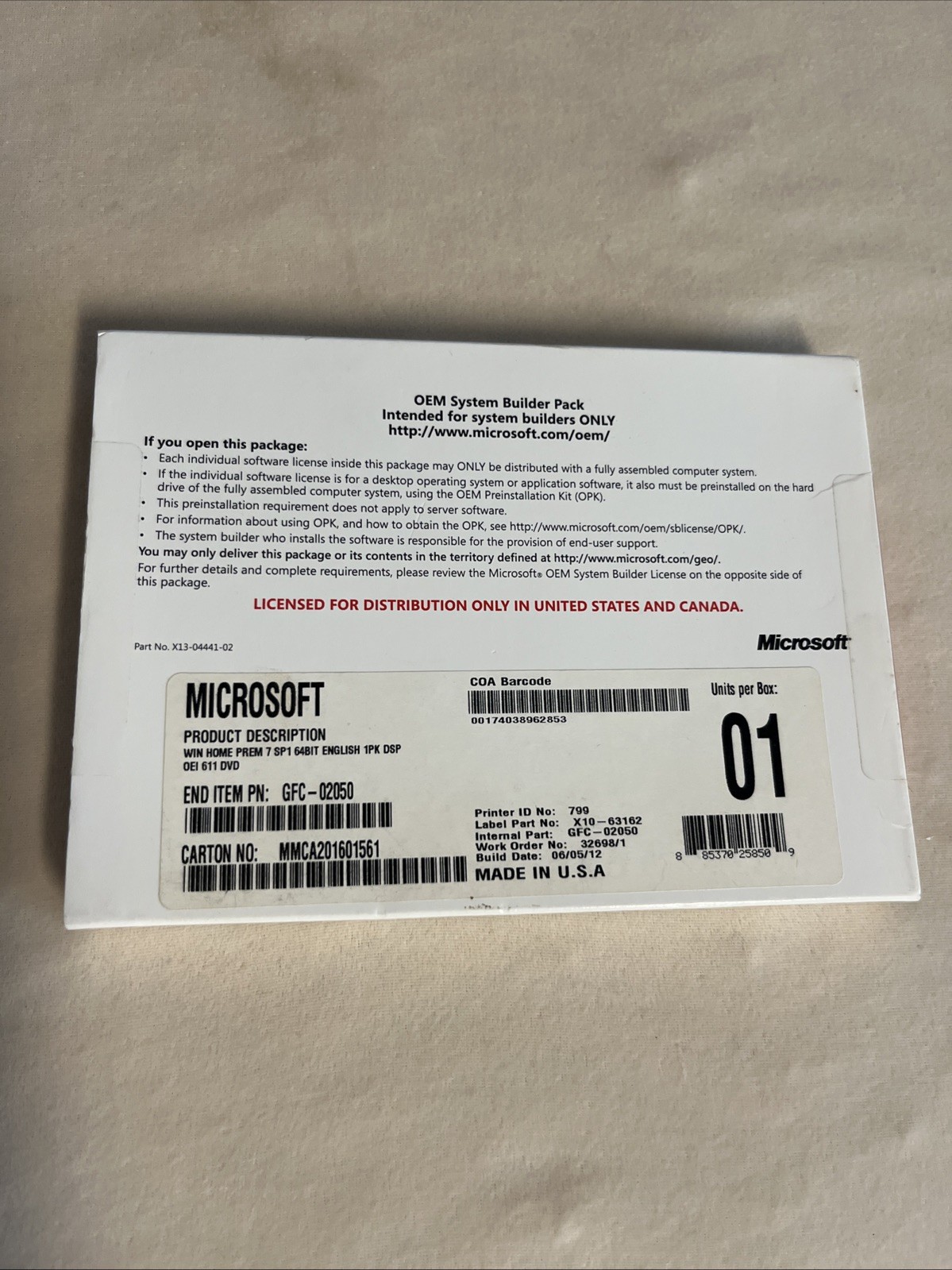 Microsoft Windows Home Server 2012  OEM System Builder Pack New Sealed