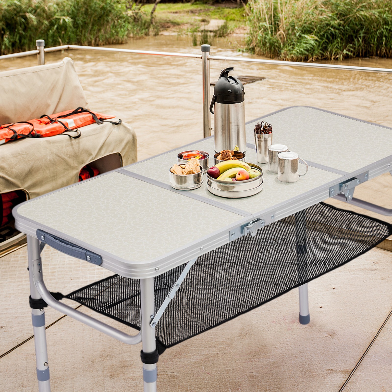 Outdoor Folding Camping Table 3ft Portable Pinic Table with 3 Adjustable Height