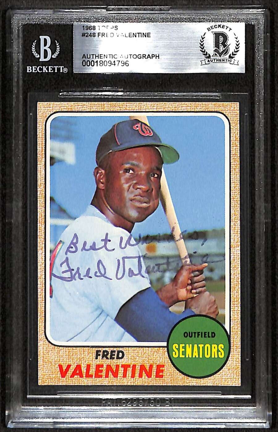 1968 Topps 248 Fred Valentine  BGS Auto Autographed BAS Authentic C100549