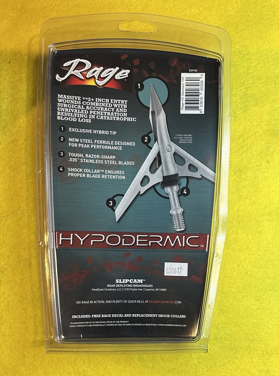 Rage R39100 Hypodermic 2 Blade 100 Grain Broad Heads - 3 Pack