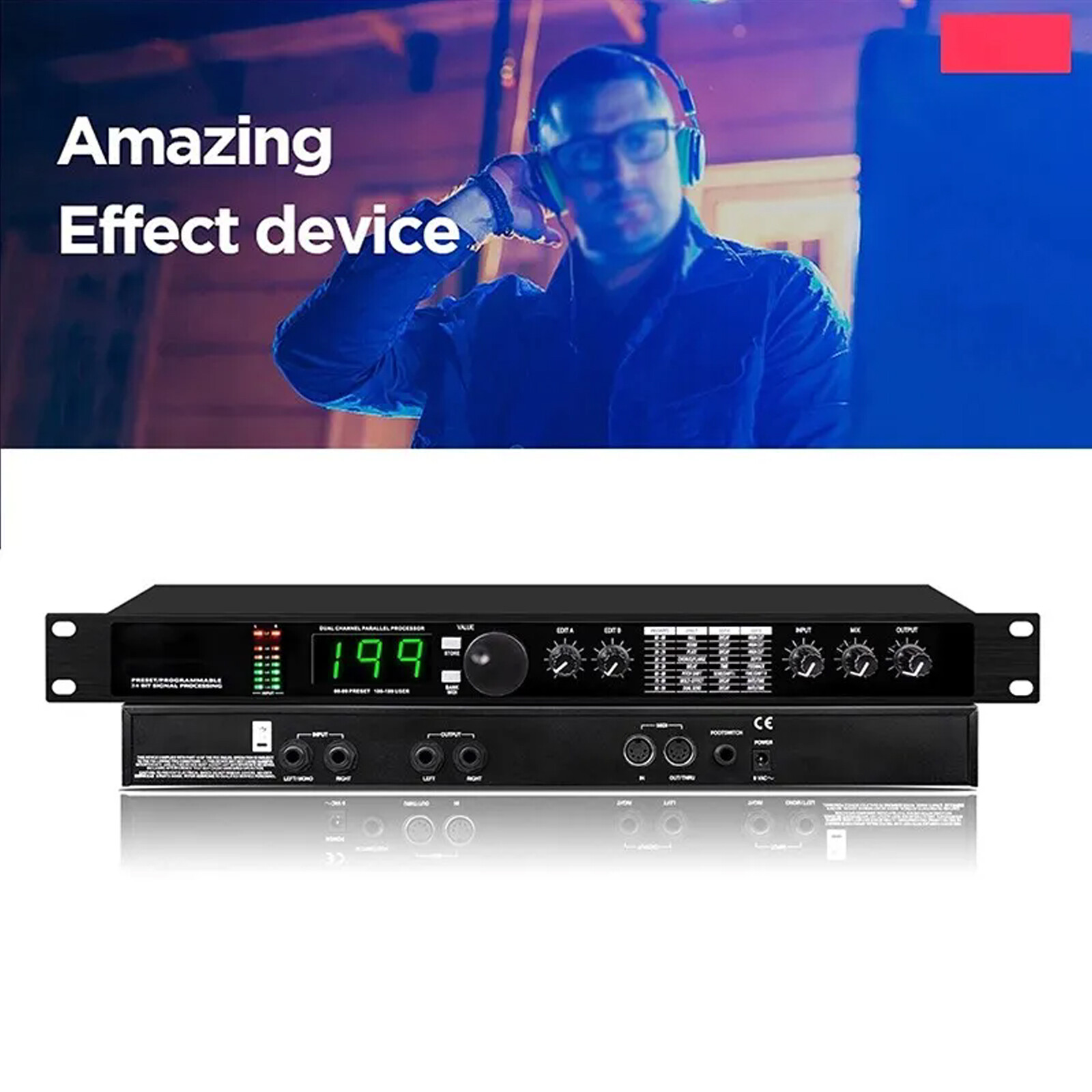 2024 Pro Digital Reverb Multi Effect Dsp Processor Audio Equalizer Vocal Mic
