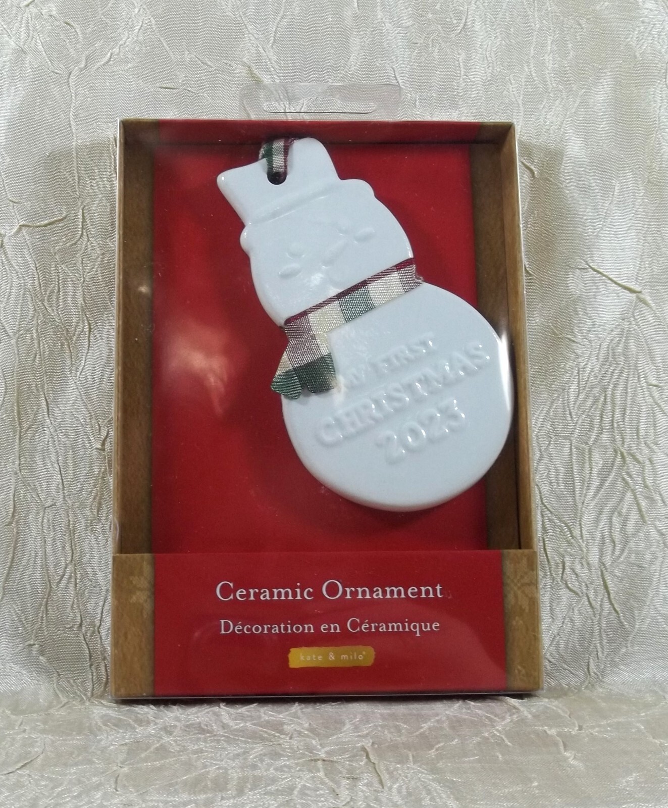 Baby's First Christmas 2023 Ceramic Snowman Ornament Kate & Milo Brand New