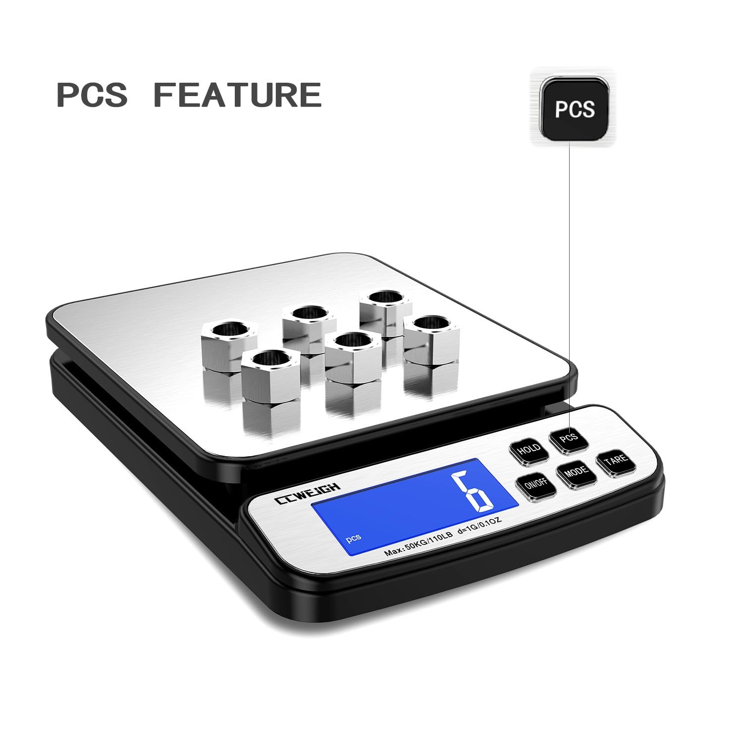 Digital Shipping Scale 110 lbs x 1g with Hold and Counting Function Mail Scal...